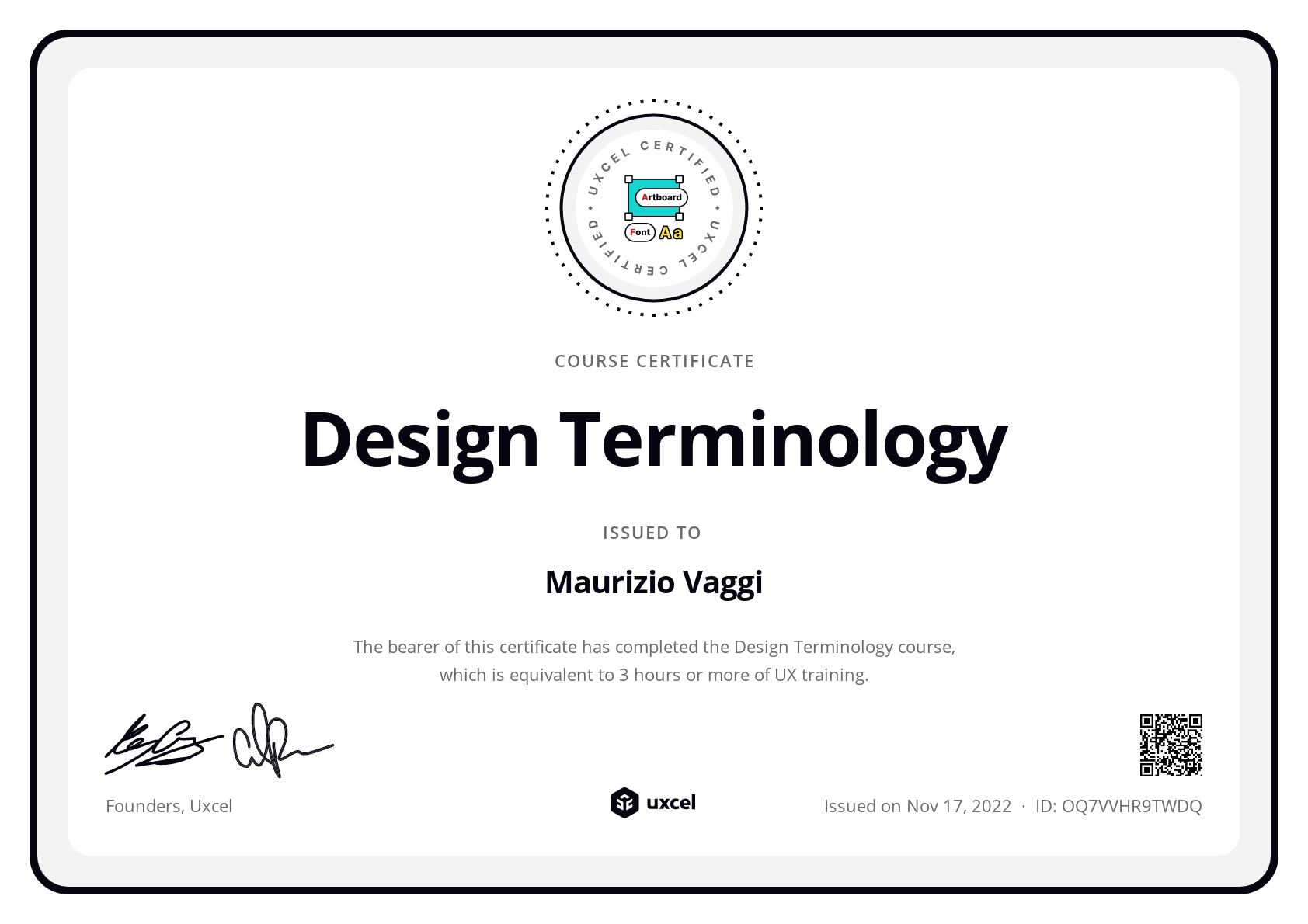 Maurizio Vaggi's certificate